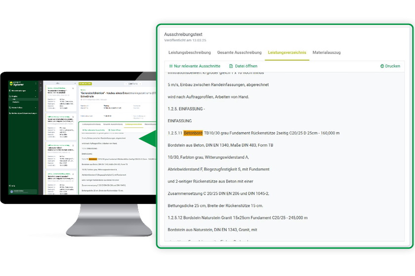Detailsuche in den Leistungsverzeichnissen mit greenprofi