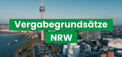Düsseldorf mit Schrift Vergabegrundsätze NRW im Vordergrund