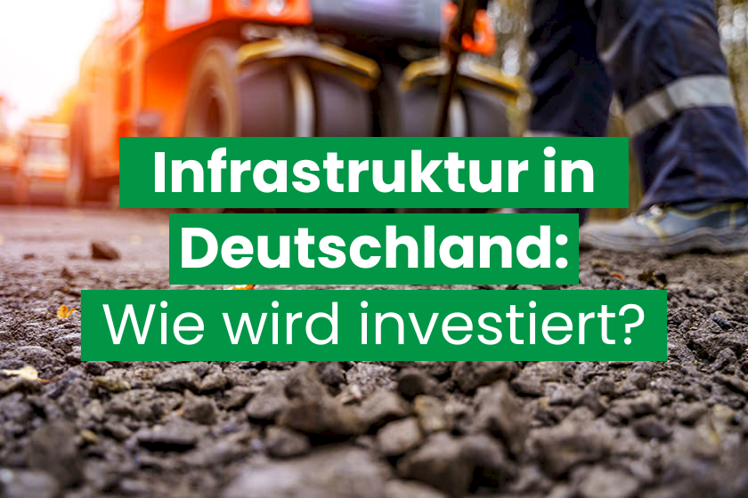 Investitionen in Infrastruktur Deutschland: Schriftzug vor Bahnschienen